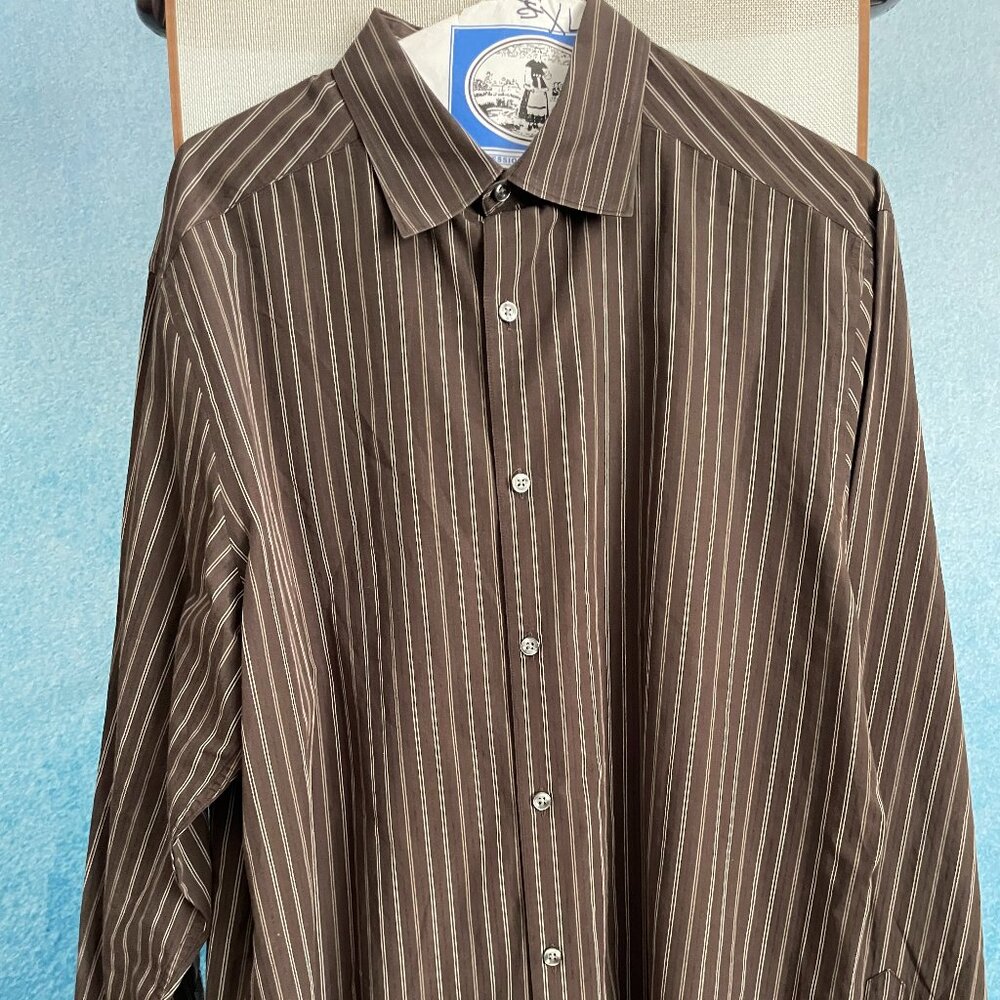 Claiborne Mens Long Sleeve Large Brown Striped button down
